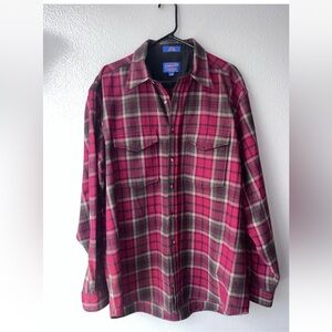 Pendleton Red and Gray Plaid Wool Shirt XL